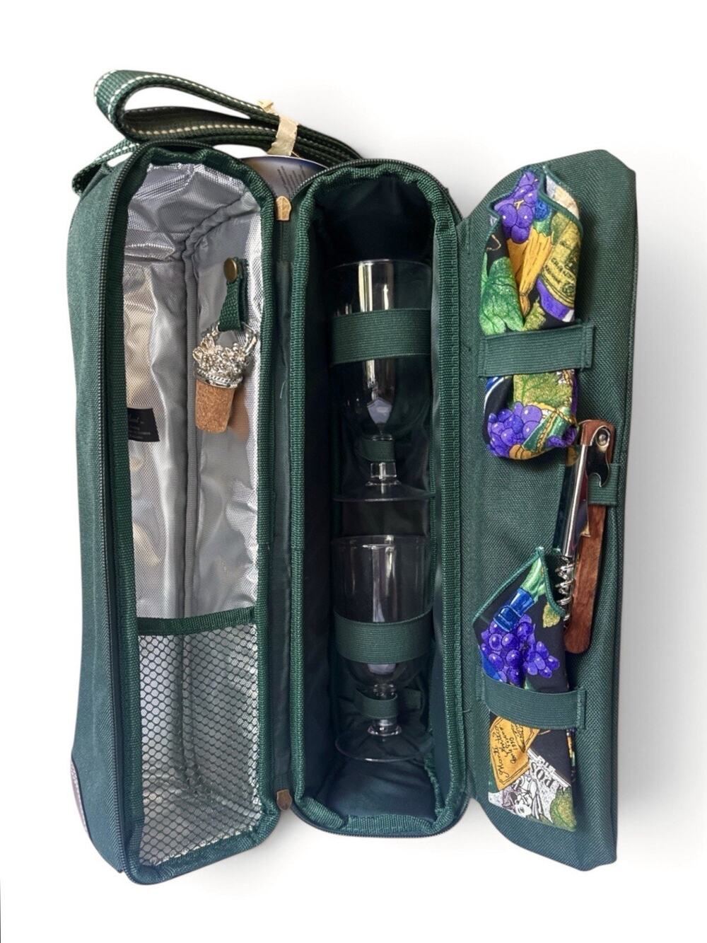NWT Picnic at Ascot Insulated Wine Tote Full Zip Cork Glasses Napkins Opener